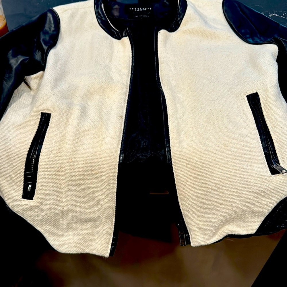Sanctuary Cream & Black Faux Leather Jacket